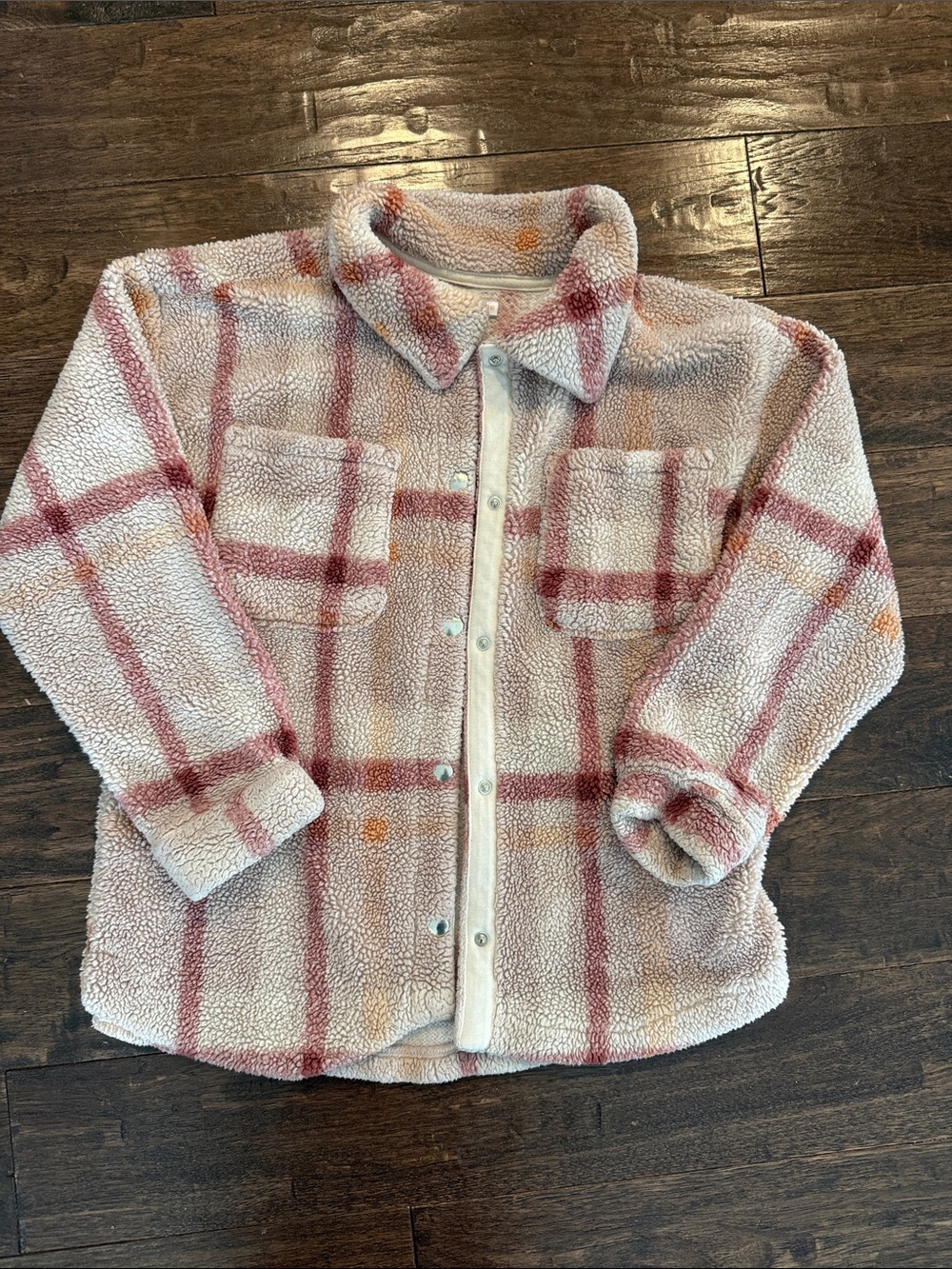 Kids Plush Sherpa Button-Up Jacket - Pink Plaid